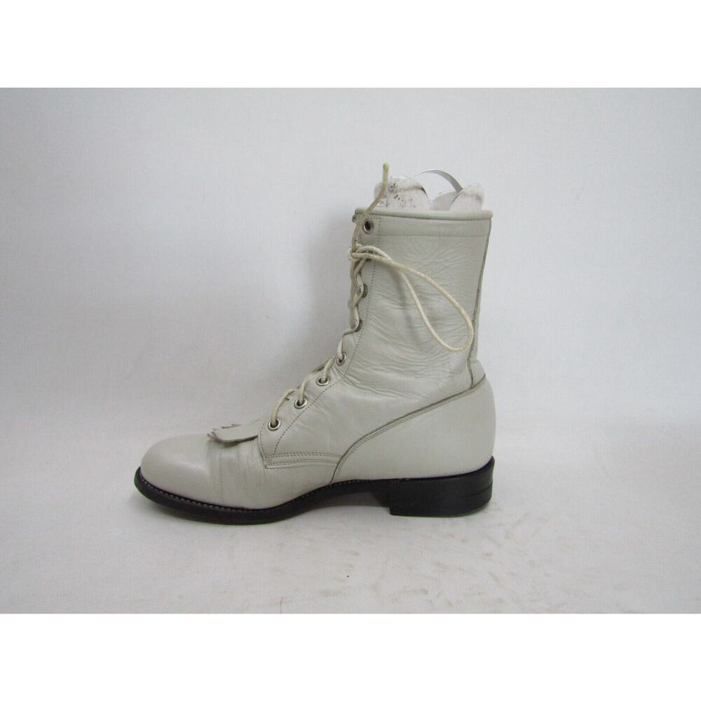 JUSTIN Womens Size 6 C Wide Width White Leather Laces Kilt Cowboy Western Boots - Picture 2 of 11